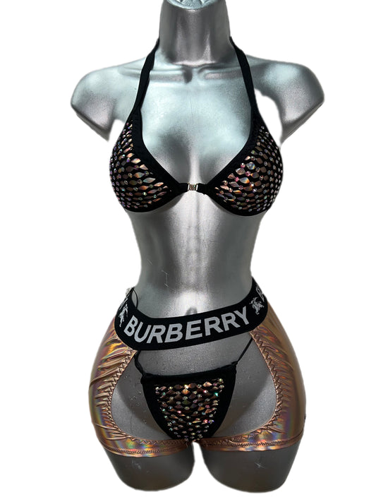 IRIDESCENT GOLD AND BLACK THREE PIECE CHAPSET