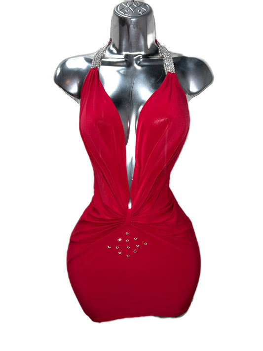 Red Rhinestone Strap Dress