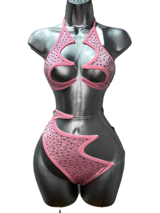 Two Piece Pink Rhinestone Set