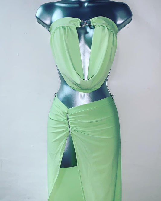 Two Piece Rhinestone Skirt Set