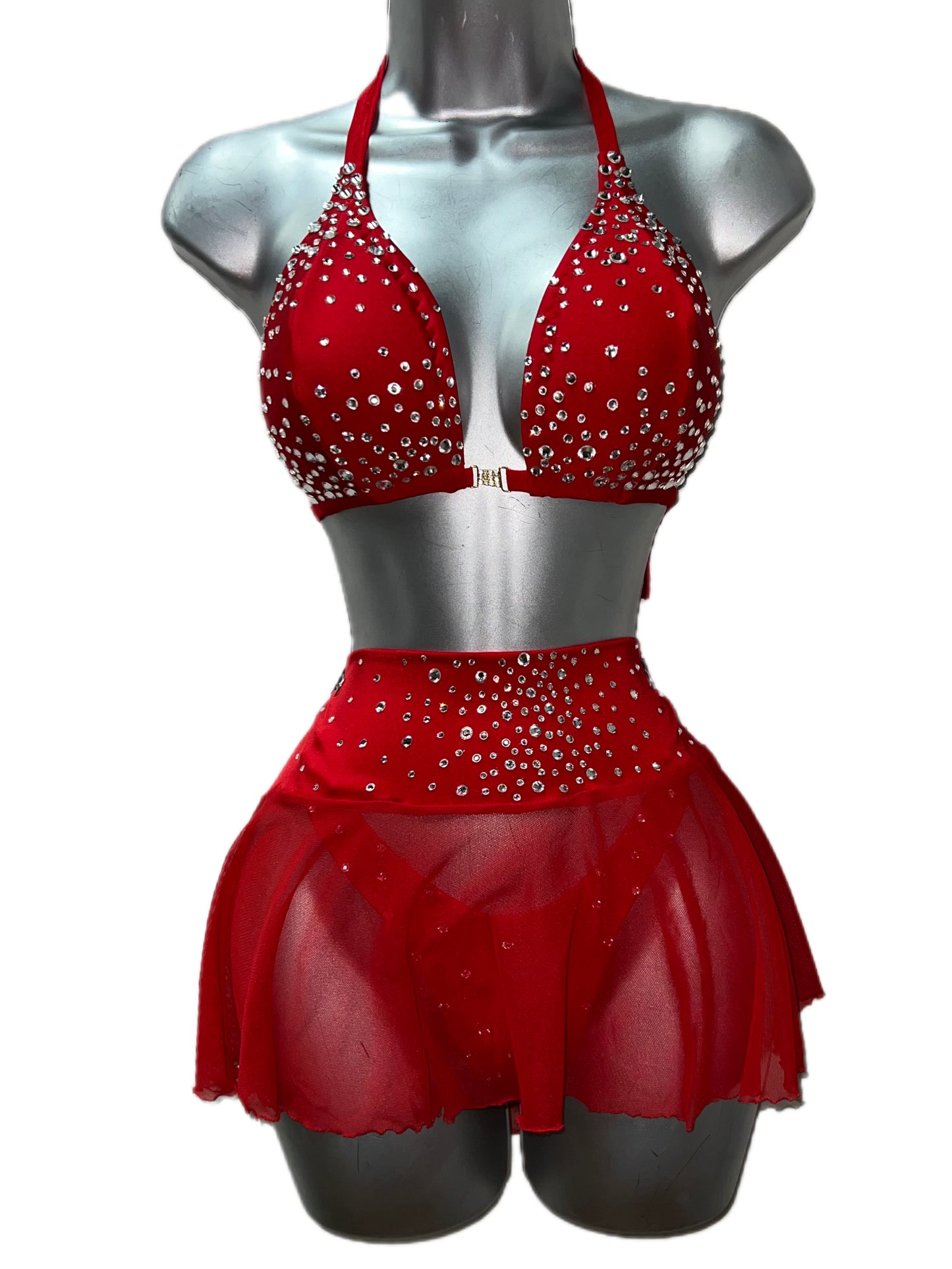 RED THREE PIECE SKIRT SET