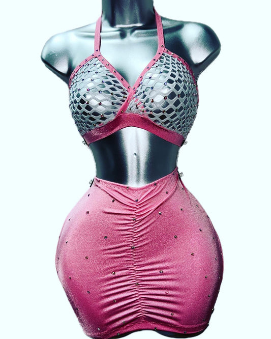 Two Piece Pink Skirt Set