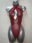 RED FISHNET BODYSUIT