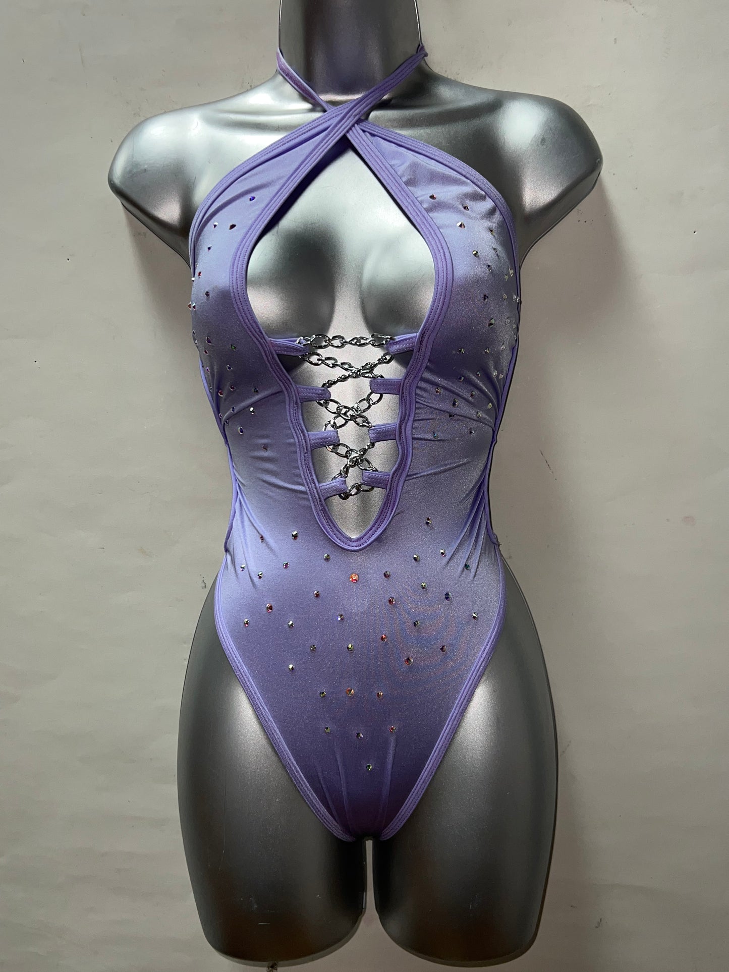One Piece Lavender Rhinestone Ensemble