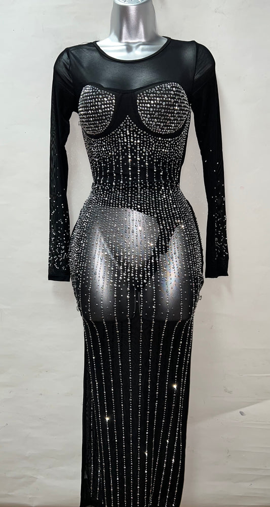 Rhinestone Mesh Gown