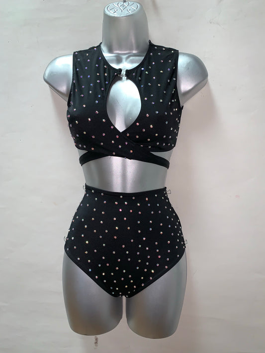 BLACK HIGH WAIST TWO PIECE SET