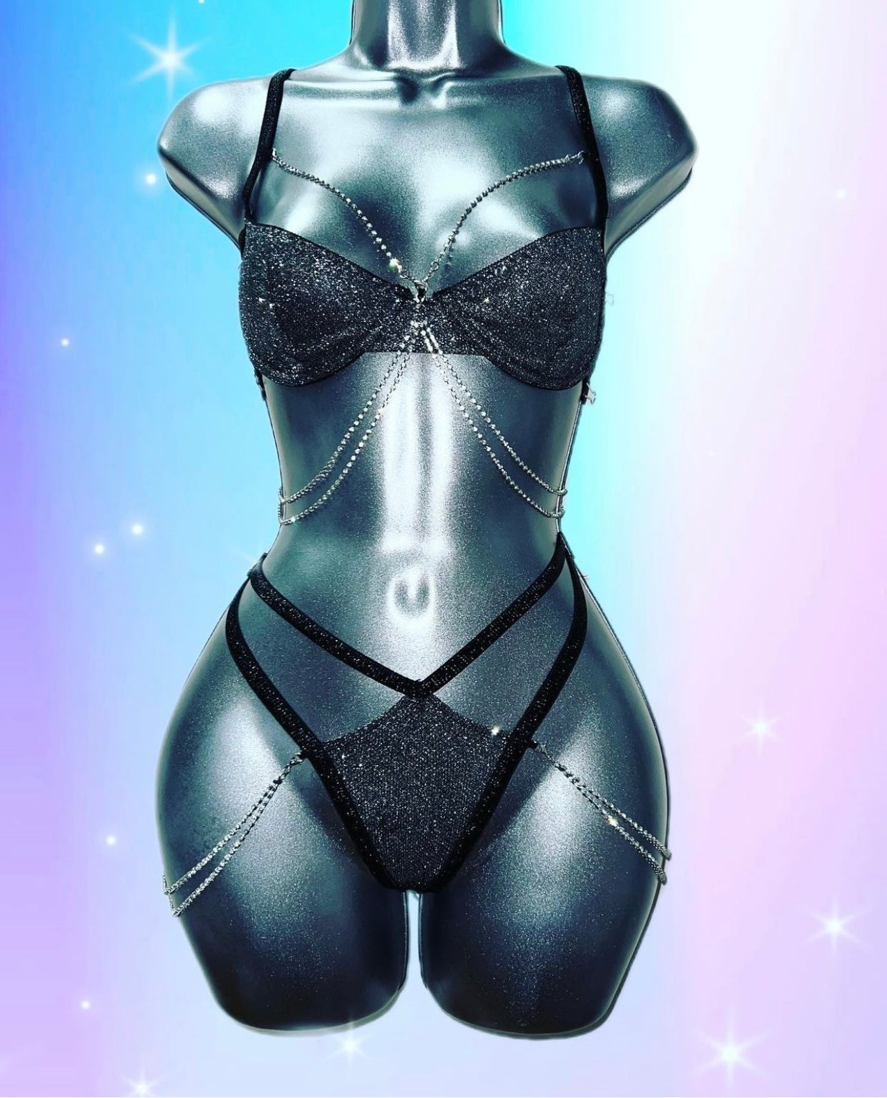 Two Piece Chained Bra Thong Set