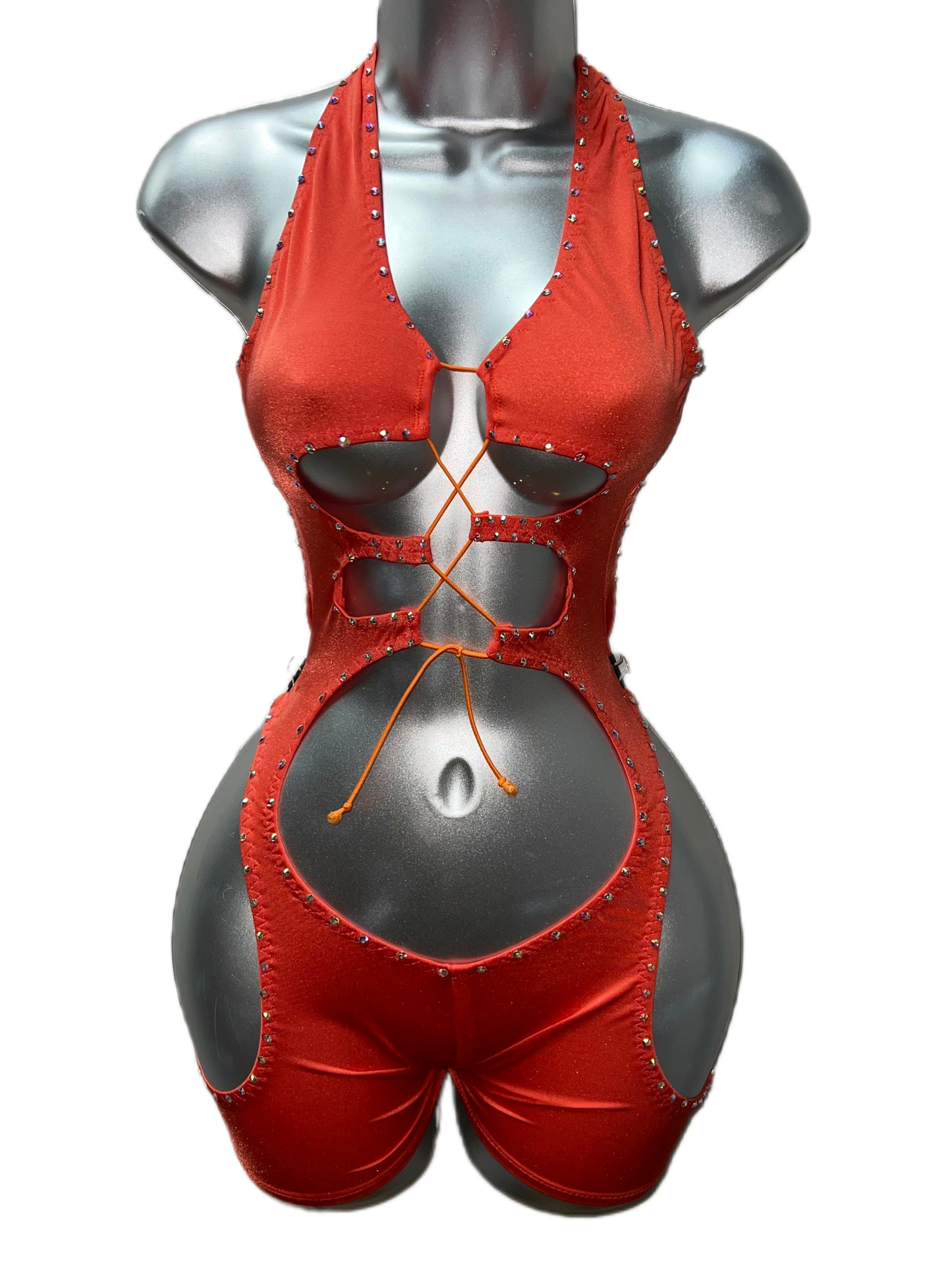 ORANGE ONE PIECE CHAP SHORTS SET