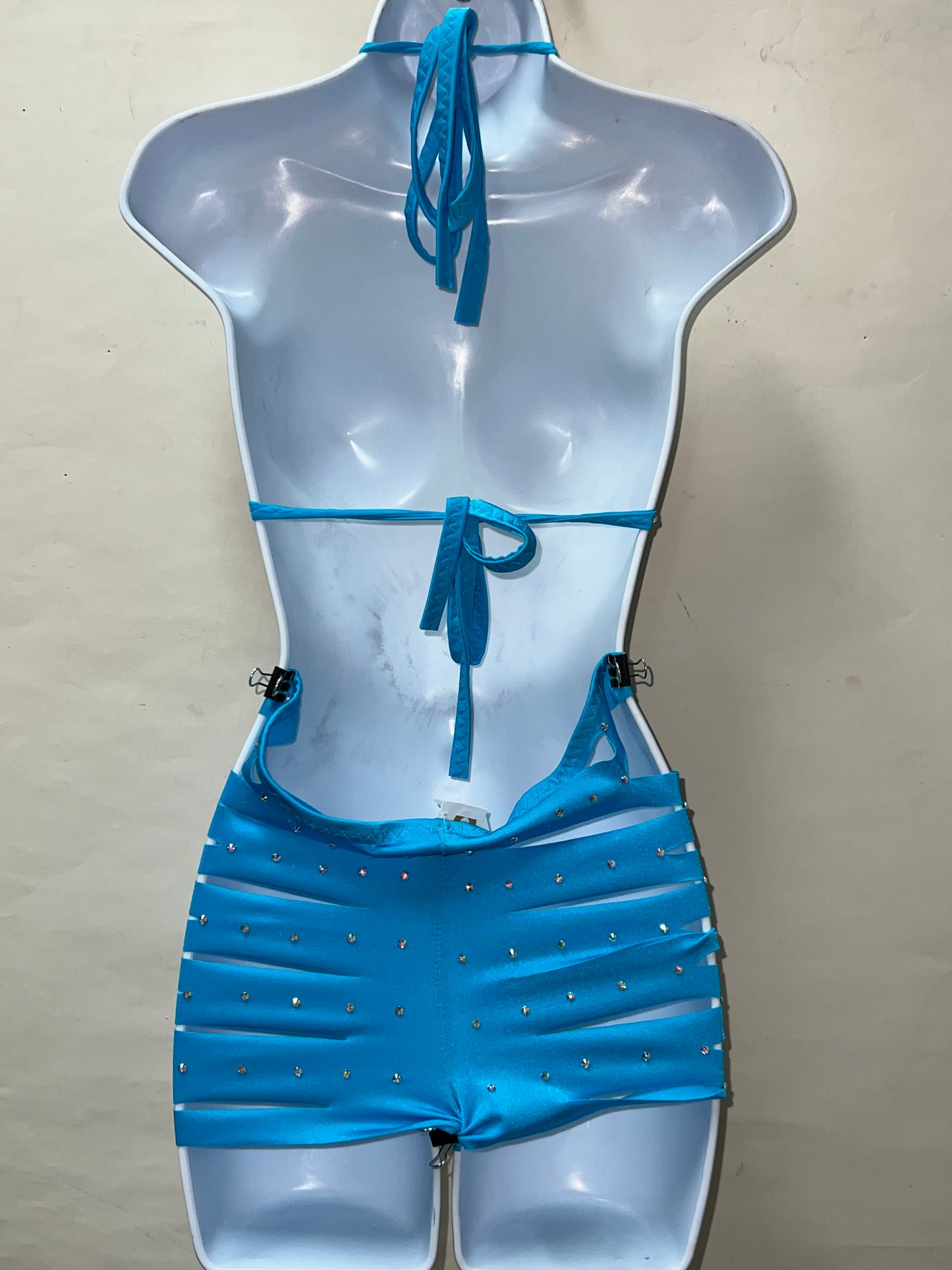 Two Piece Blue Slit Short Set