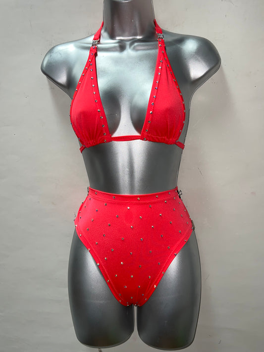 Two Piece Rhinestone Mid Waist Set