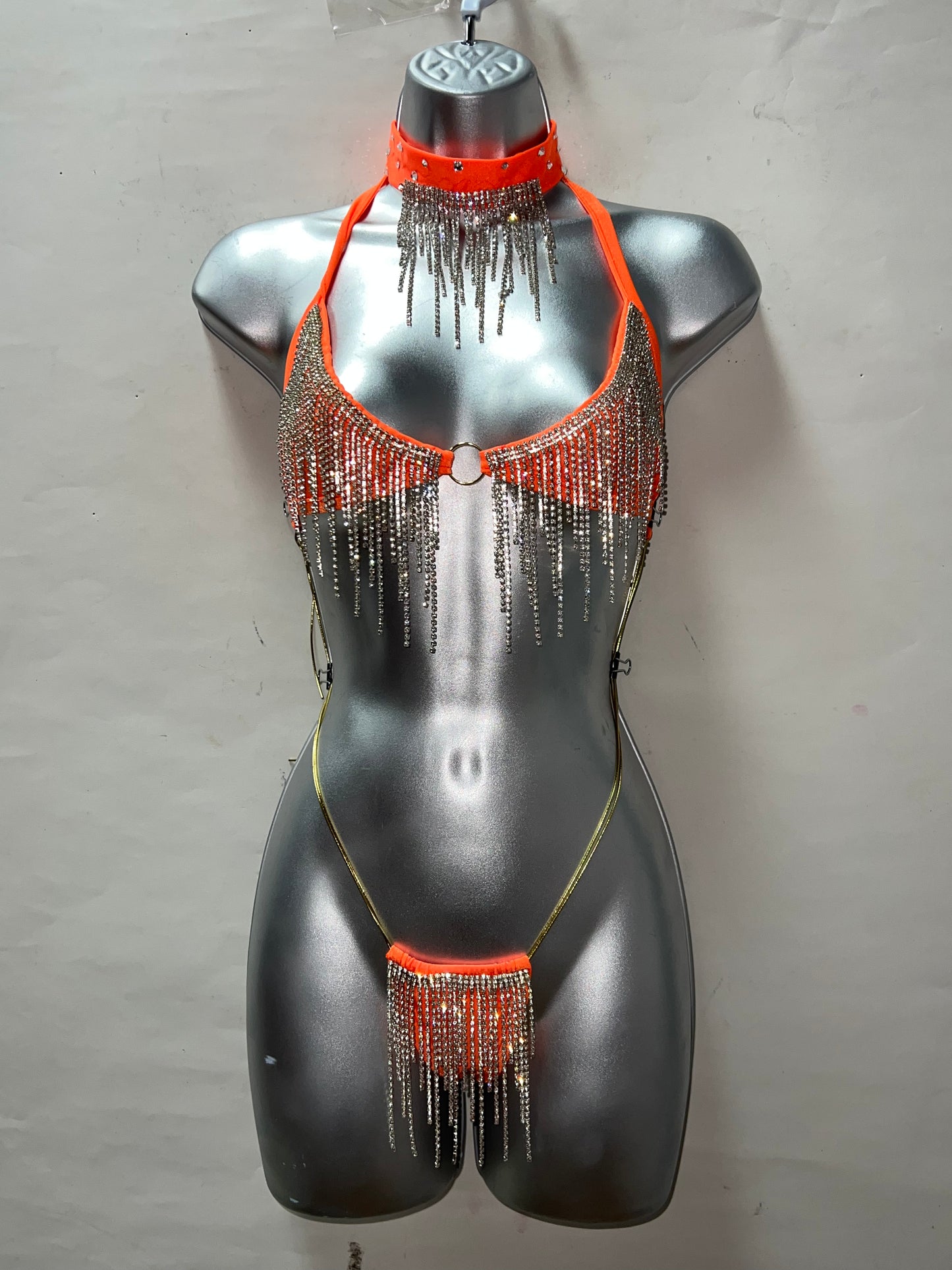 Three Piece Rhinestone Thong Set