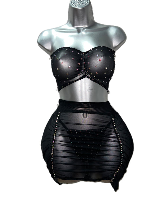 THREE PIECE RHINESTONE SKIRT SET