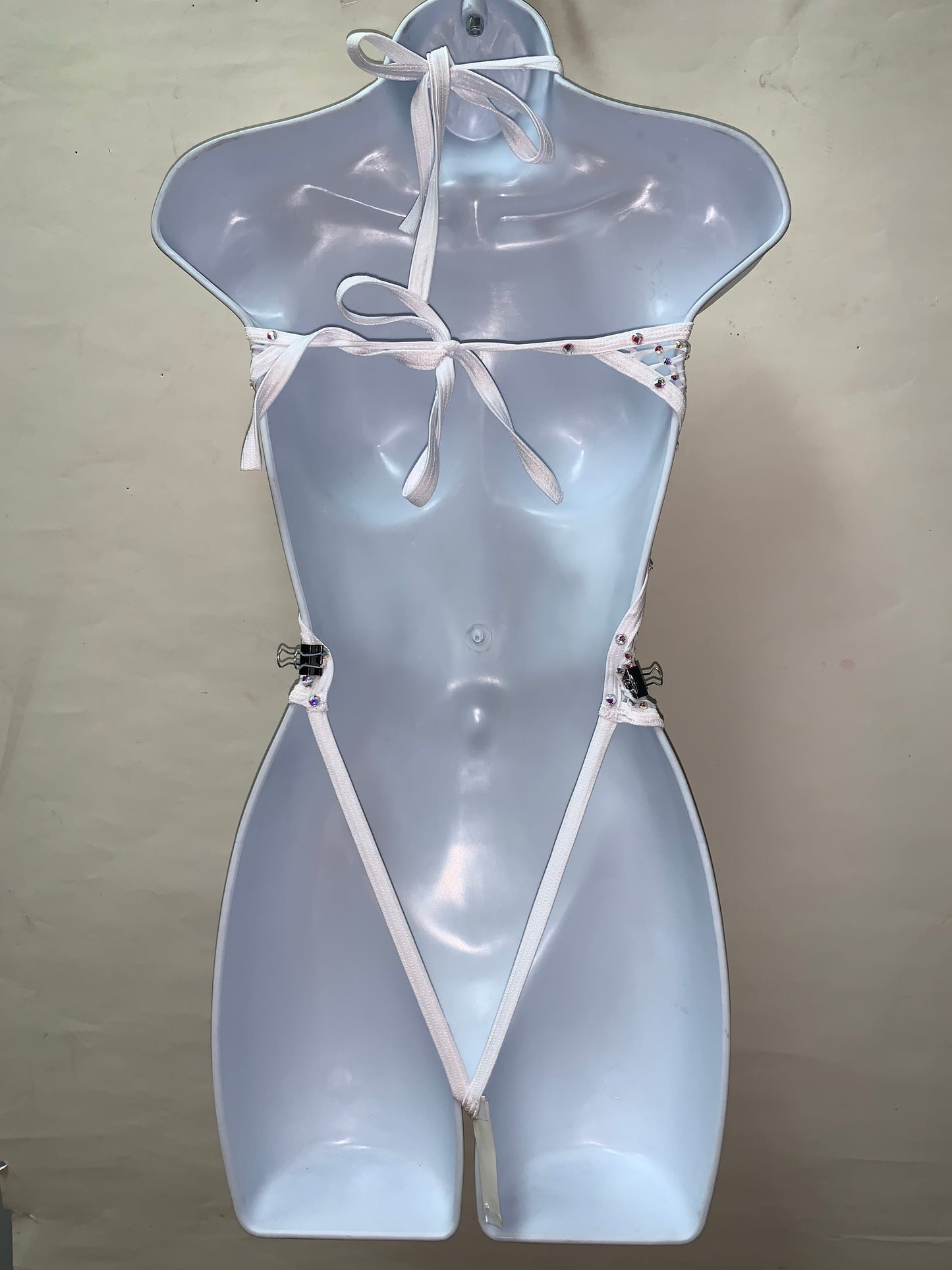 ONE PIECE WHITE FISHNET WITH RHINESTONES