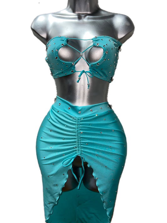 BLUE TWO PIECE SKIRT SET