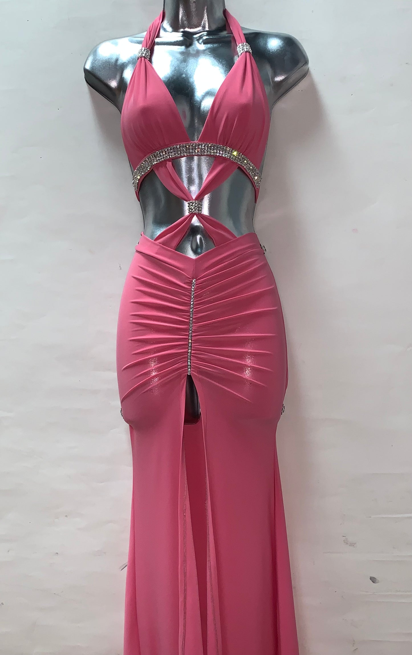 pINK FLOOR LENGTH GOWN WITH RHINESTONES