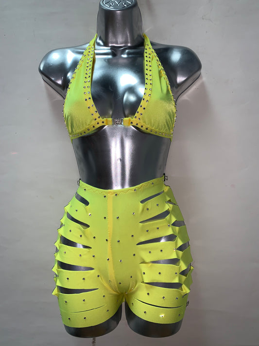 TWO PIECE YELLOW SHORTS SET