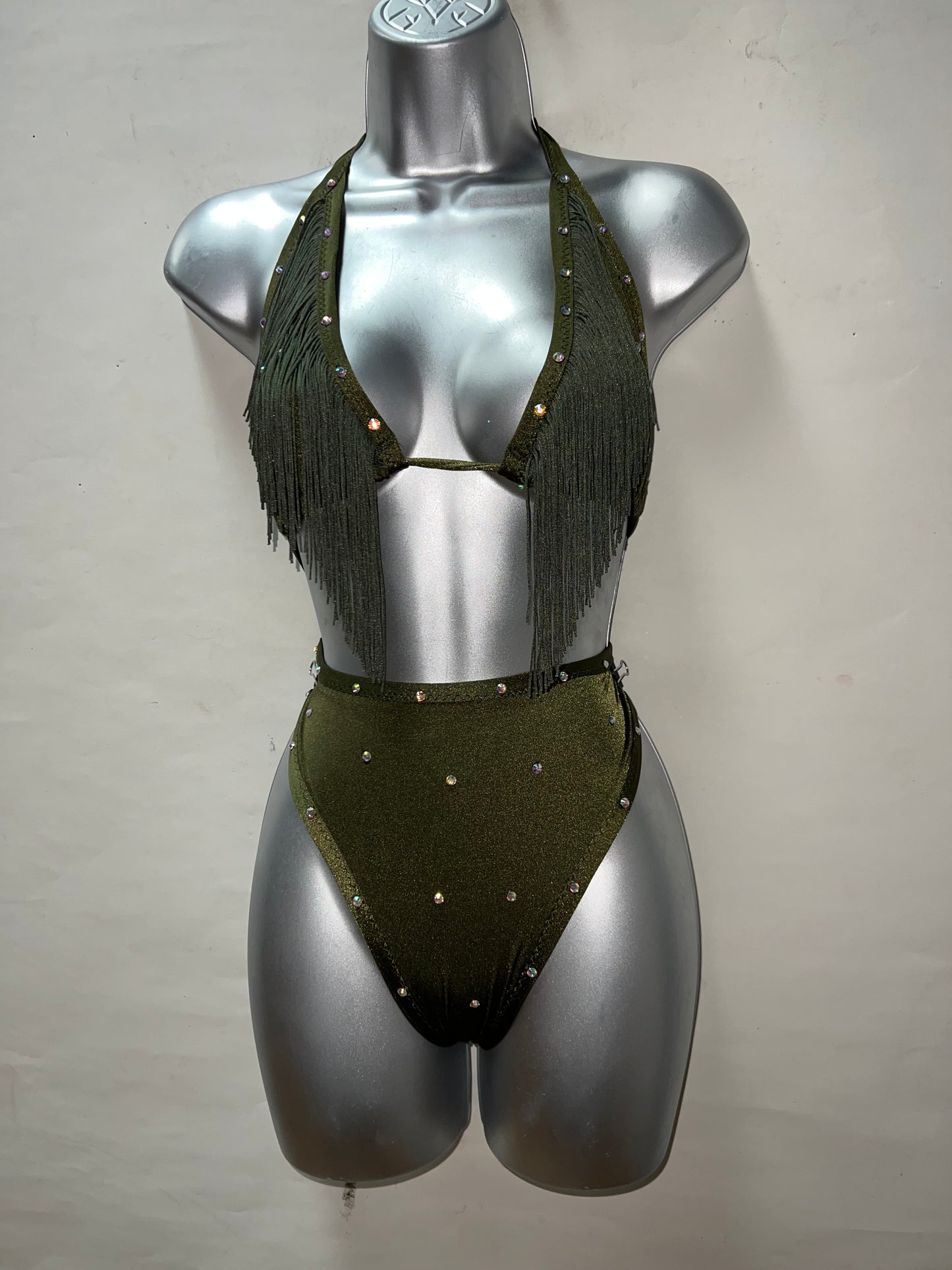 Two Piece Green Fringe High Waist Set