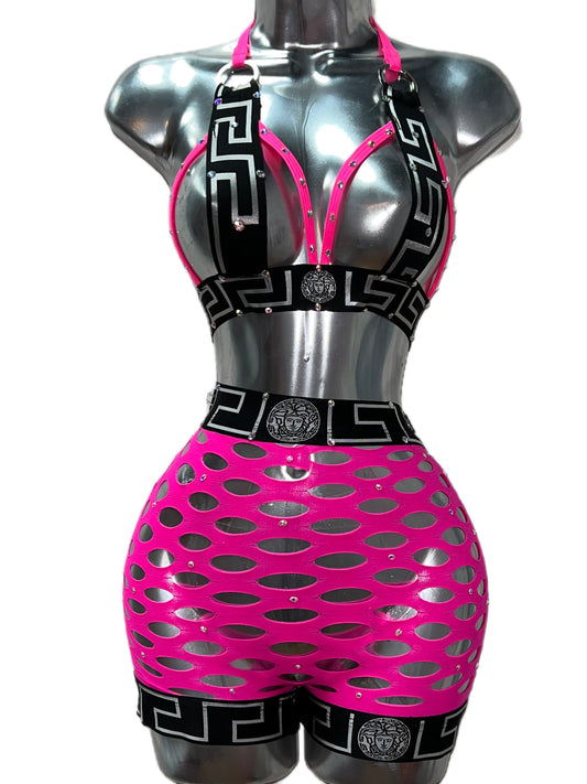 PINK TWO PIECE SHORTS WITH CHAINS