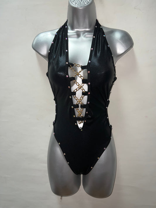 Blk One Piece Rhinestone Ensemble