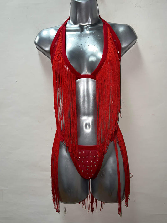 RED FRINGE TWO PIECE