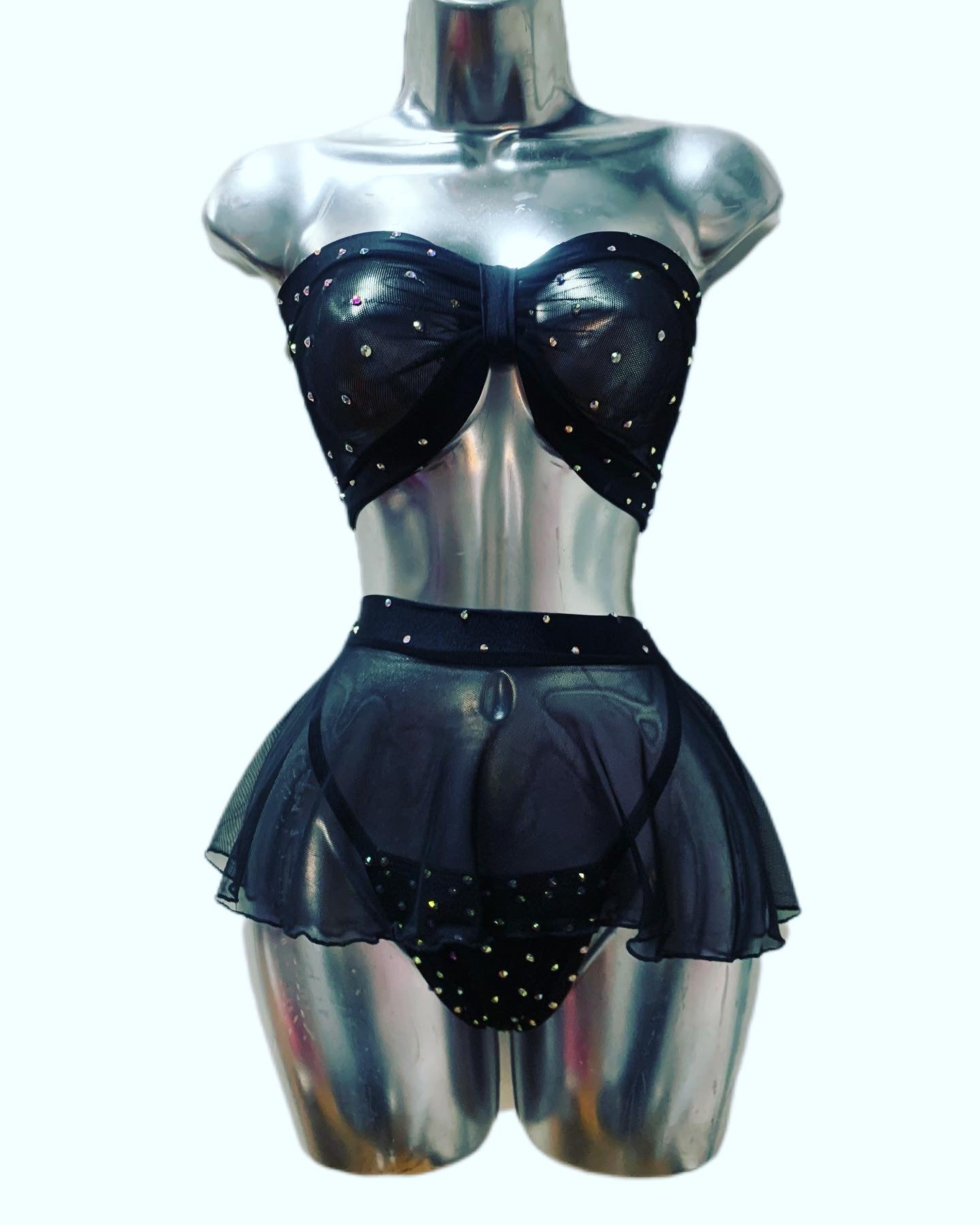 Three Piece Blk Mesh Skirt Set