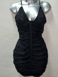 Black Stapped Ruched Dress