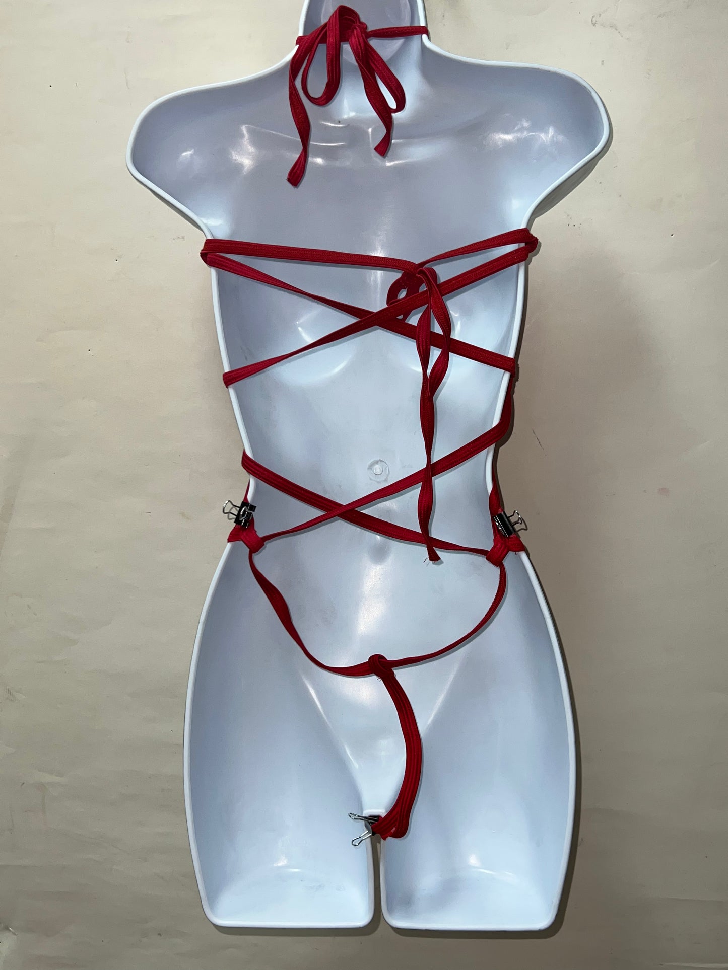 One Piece Red Mesh Rhinestone Ensemble