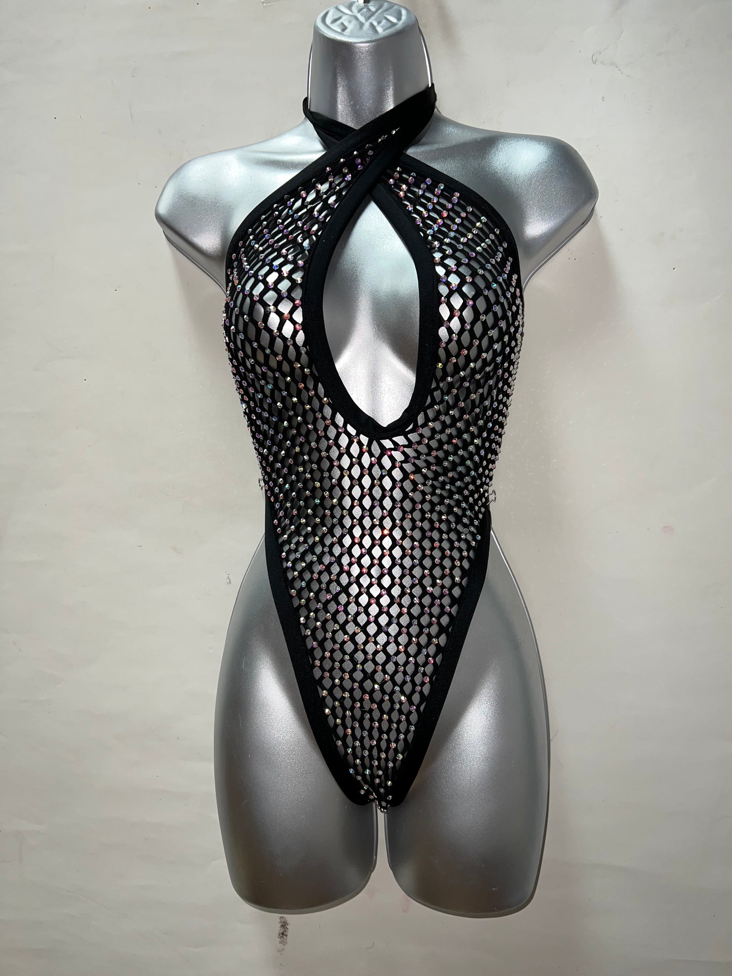 One Piece Rhinestone Fishnet Ensemble