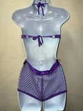 Three Piece Purple Fishnet Set