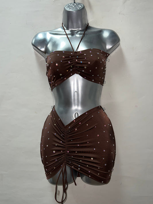 Two Piece Brown Skirt Set