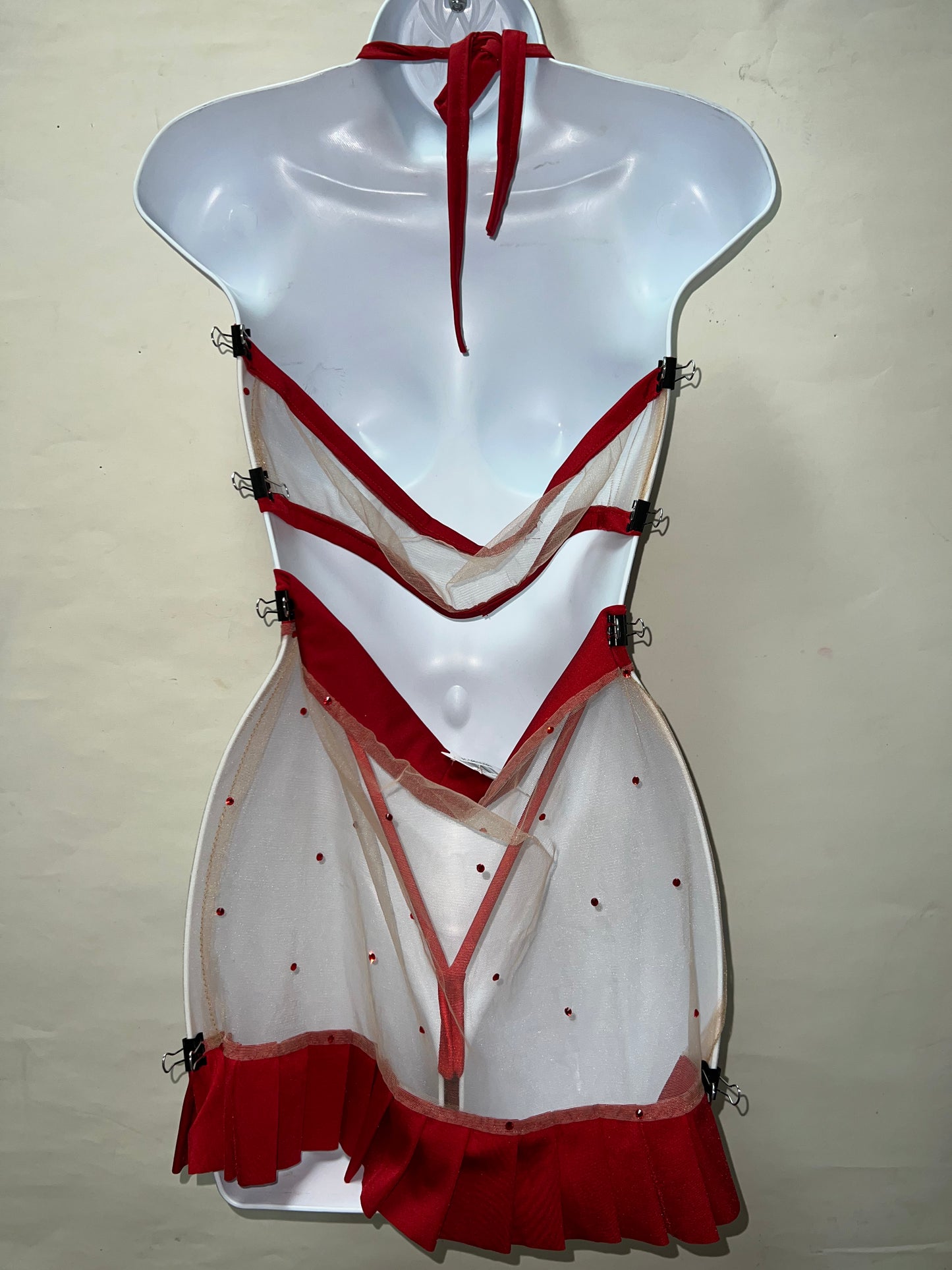 Three Piece Red/Nude Skirt Set