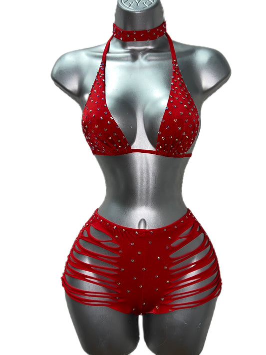 RED SHORT SET TWO PIECE