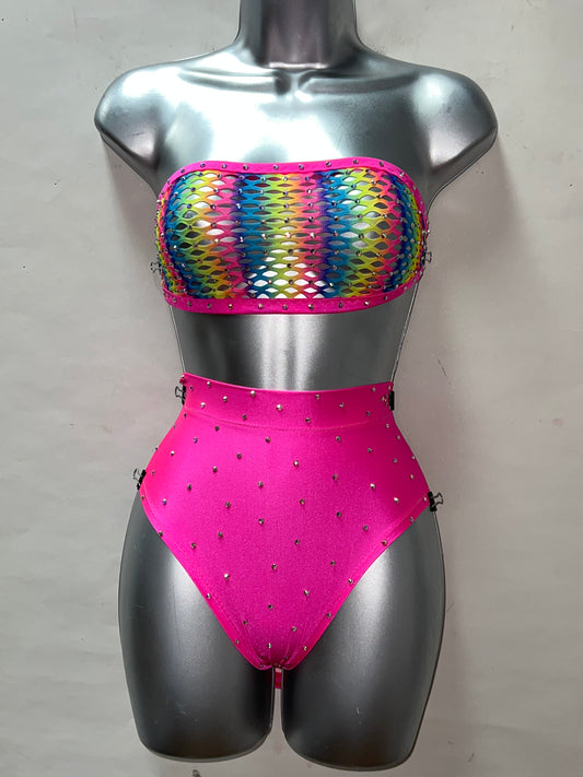 Two Piece Rainbow Hi Waist Set