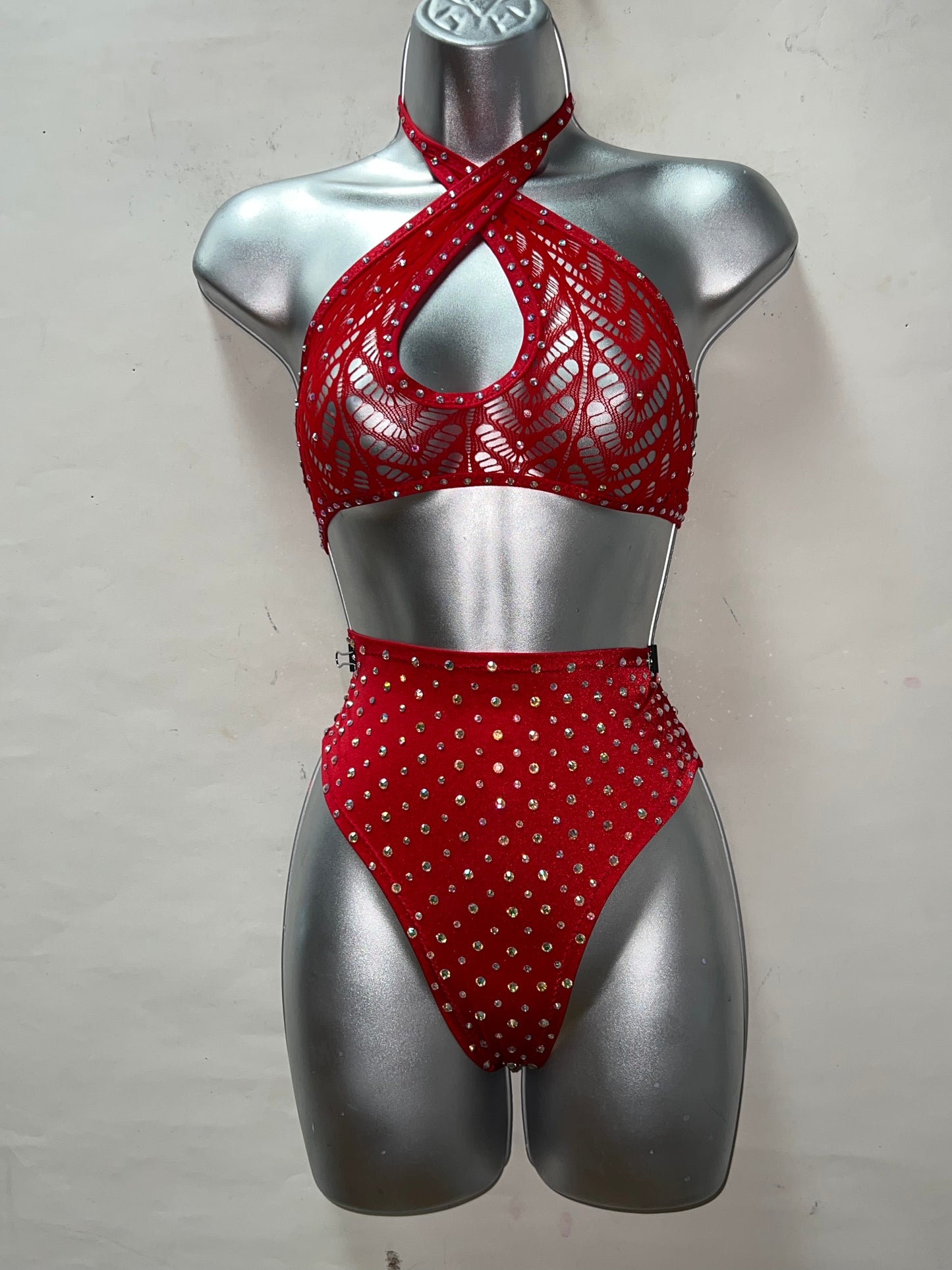 Two Piece Red High Waist Short Set