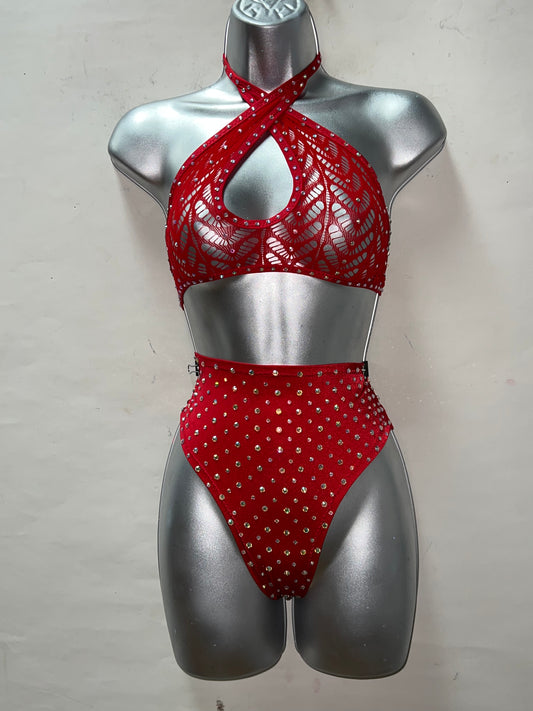 Two Piece Red High Waist Short Set