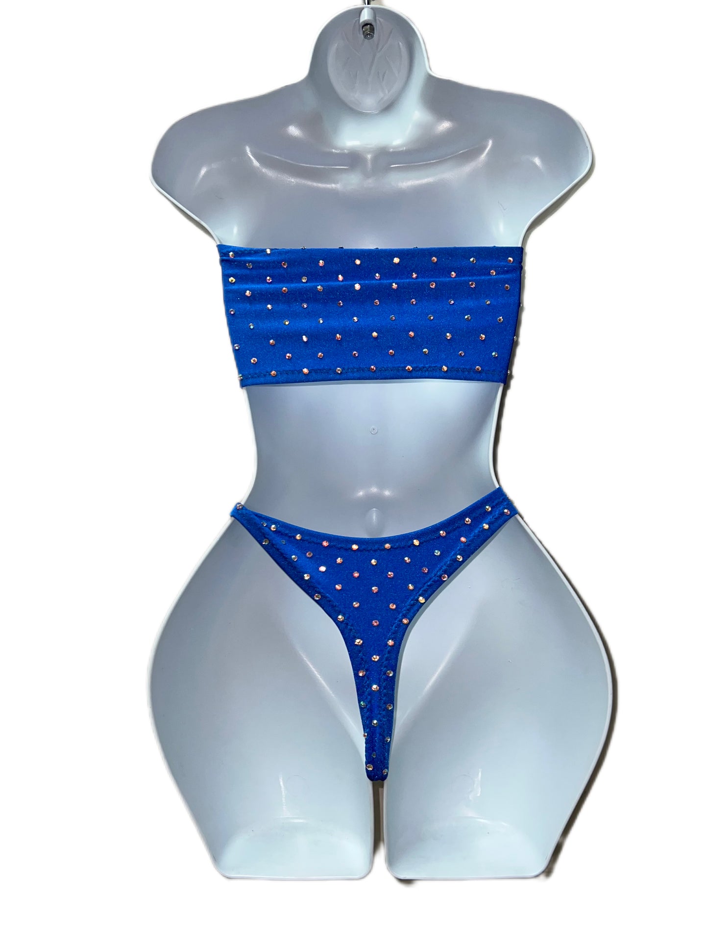 BLUE STRAPLESS TOP AND THONG SET