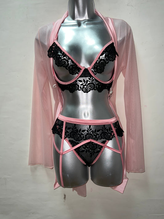 Short Pink Tuxedo Robe