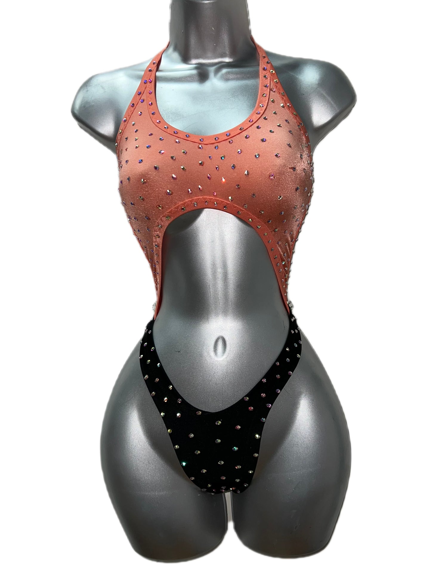 PEACH AND BLACK ONE PIECE BODYSUIT
