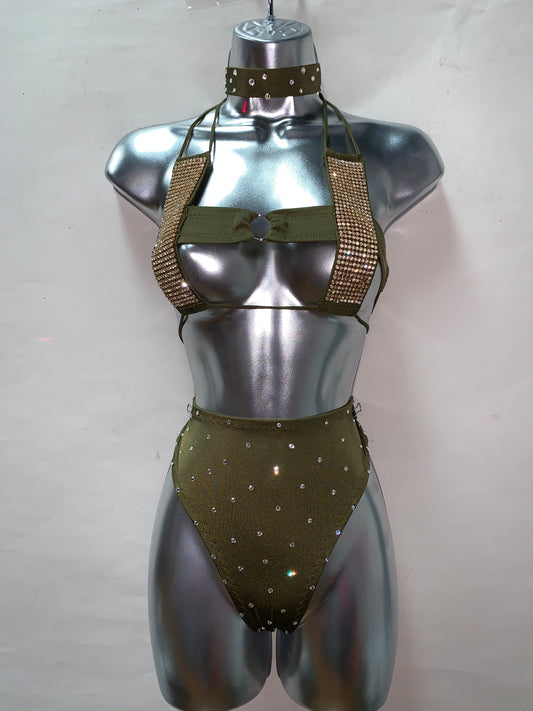 3PC OLIVE GREEN SET WITH CHOKER