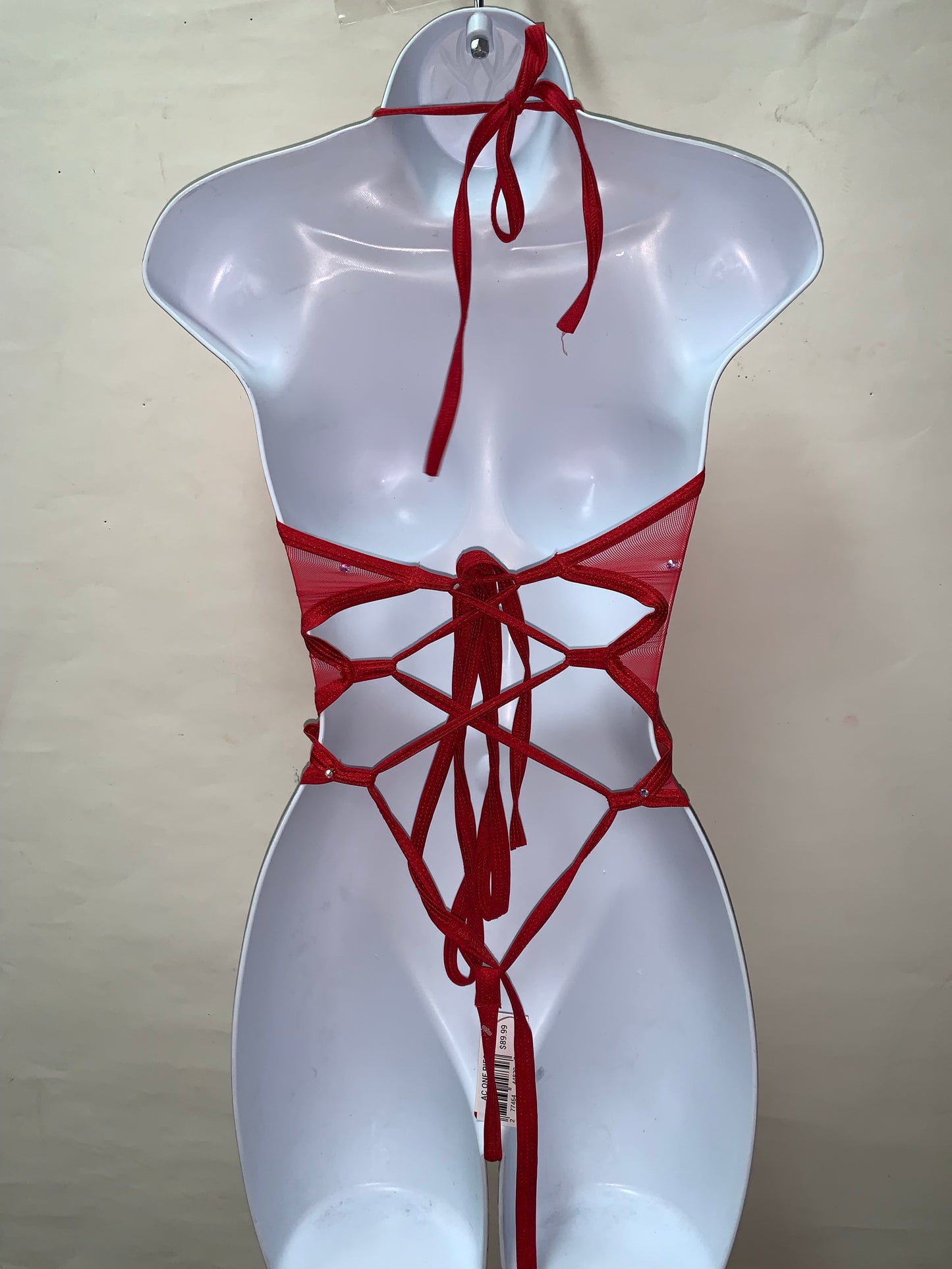 RED ONE PIECE BODYSUIT WITH CHAINS