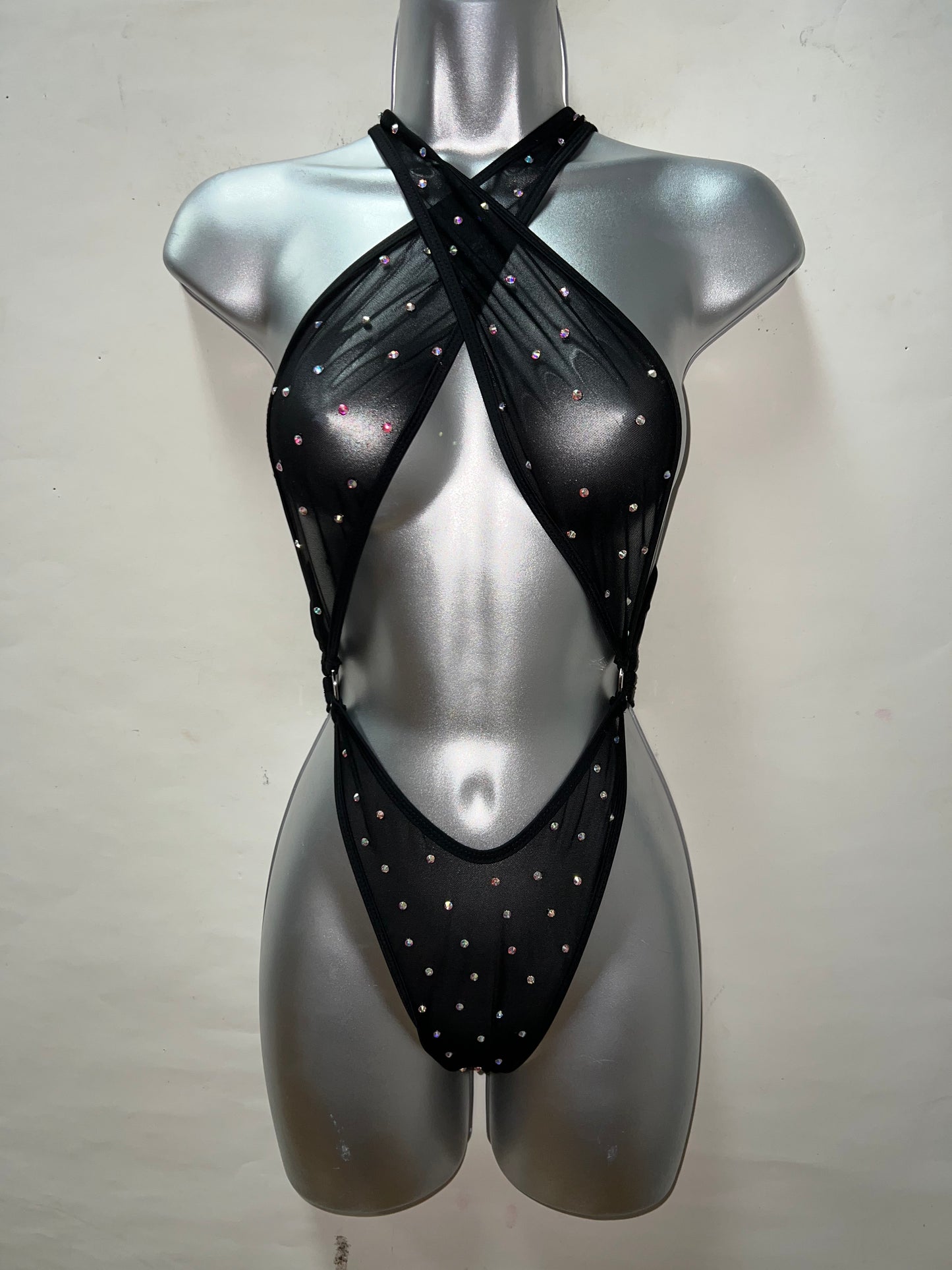 One Piece Blk Rhinestone Ensemble