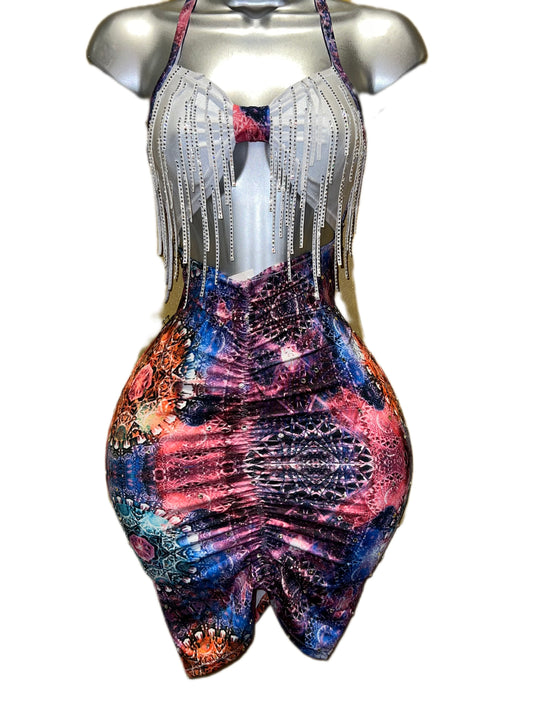 Two -Tone Rhinestone Dress