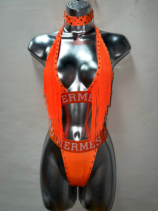 Two Piece Orange Fringe Set