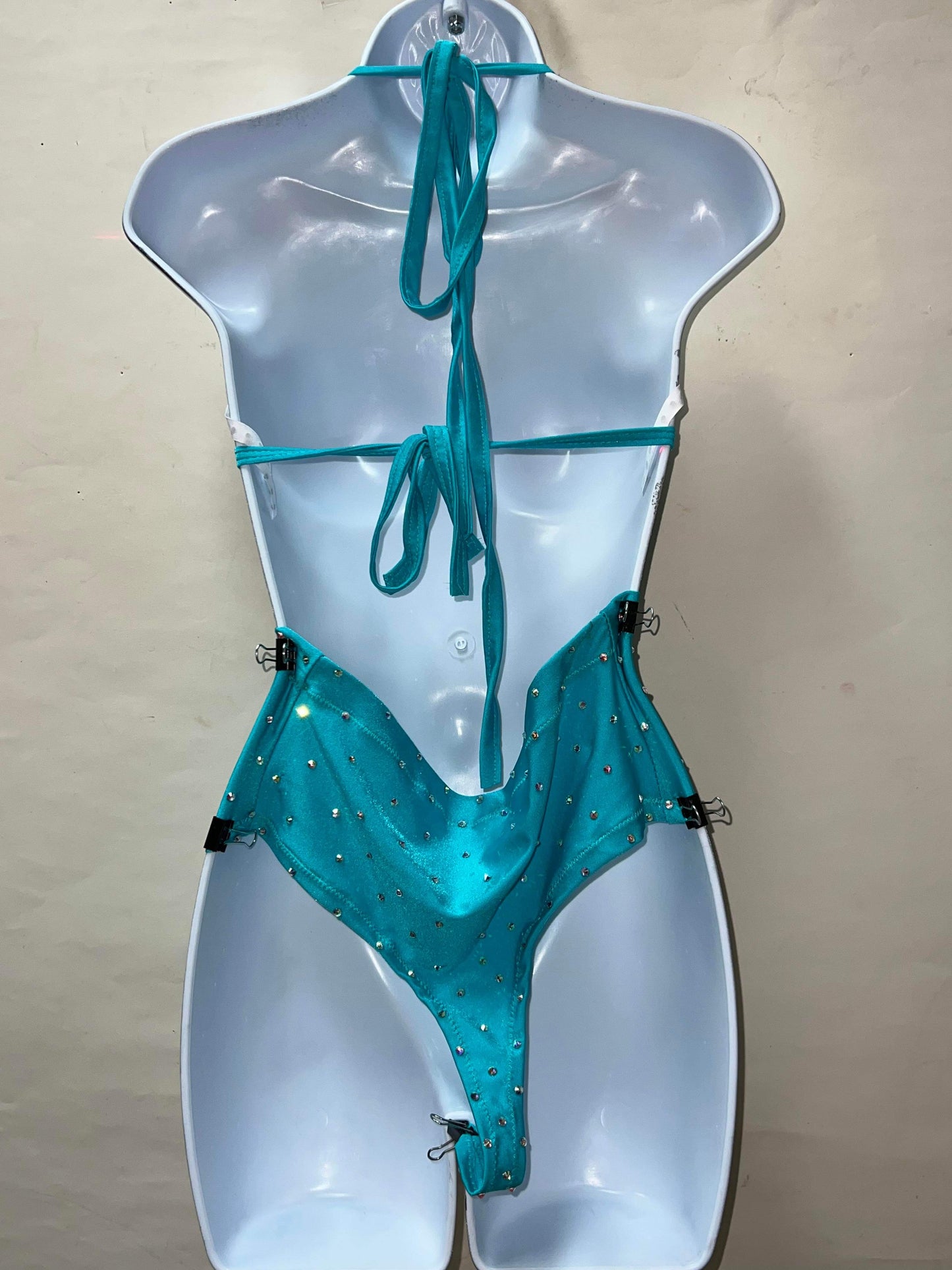 BLUE AND WHITE FRINGE HIGH WAIST