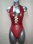 RED ONE PIECE BODYSUIT WITH CHAINS