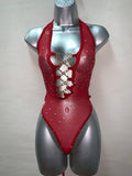 RED ONE PIECE BODYSUIT WITH CHAINS