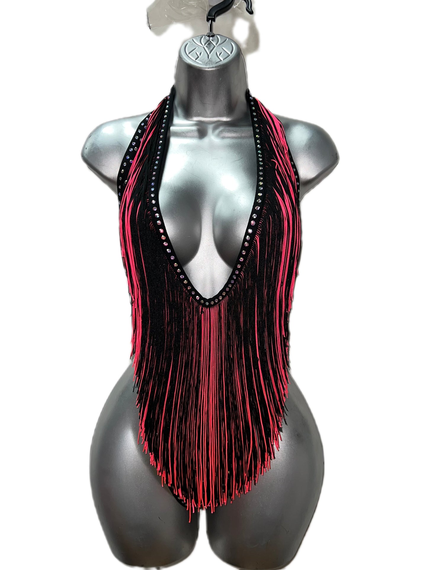 BLACK AND PINK FRINGE ONE PIECR