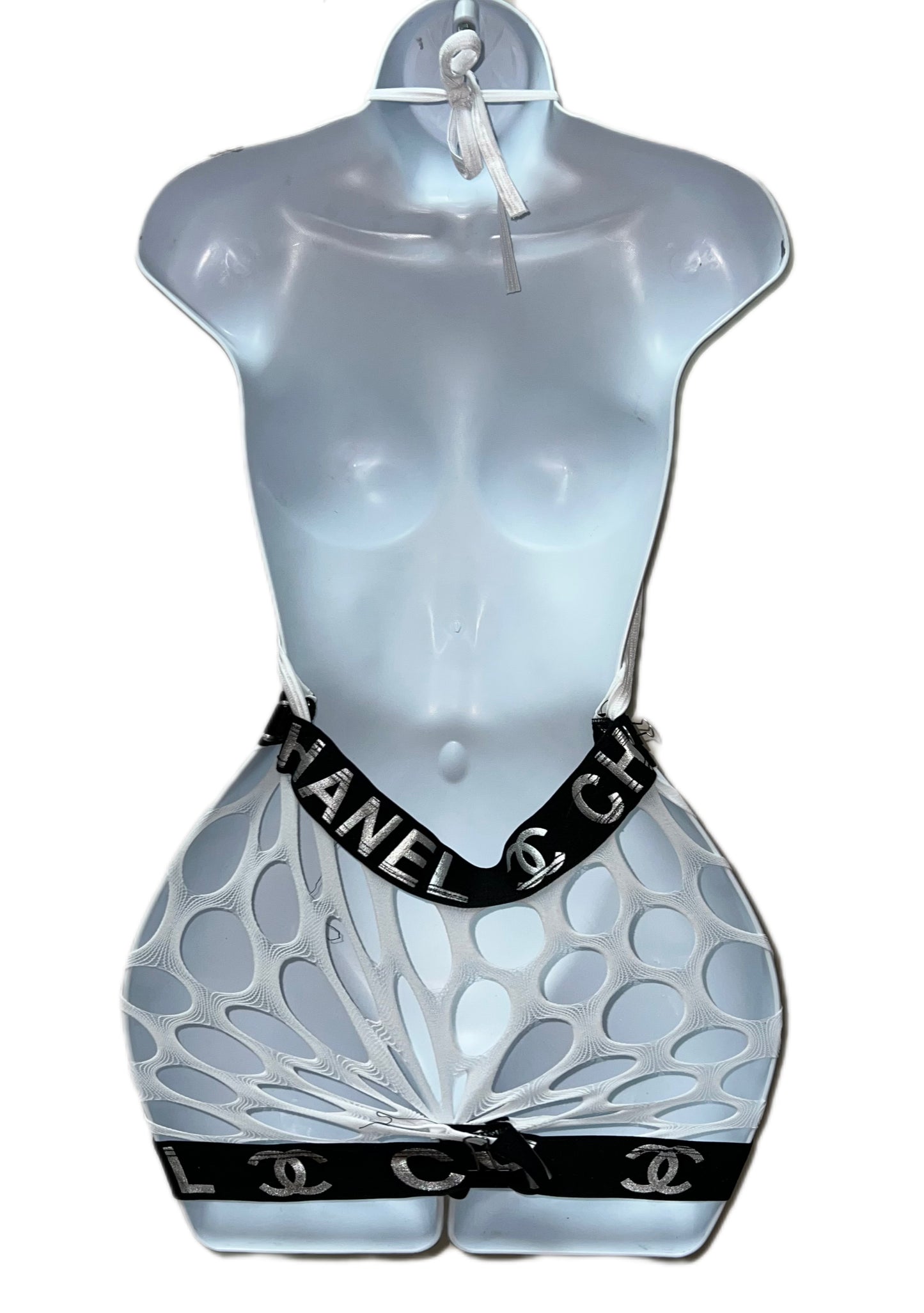 WHITE FISHNET SHORTS ONE PIECE OUTFIT