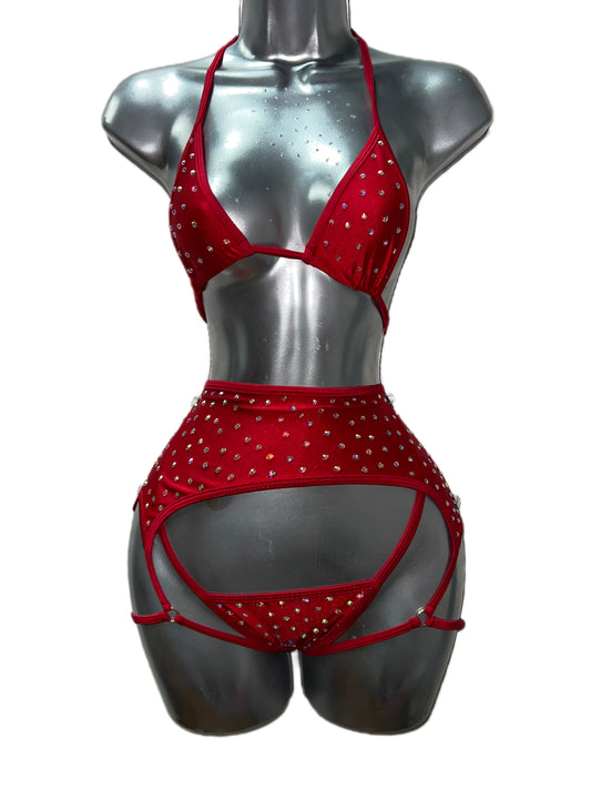 RED THREE POECE GARTER SET
