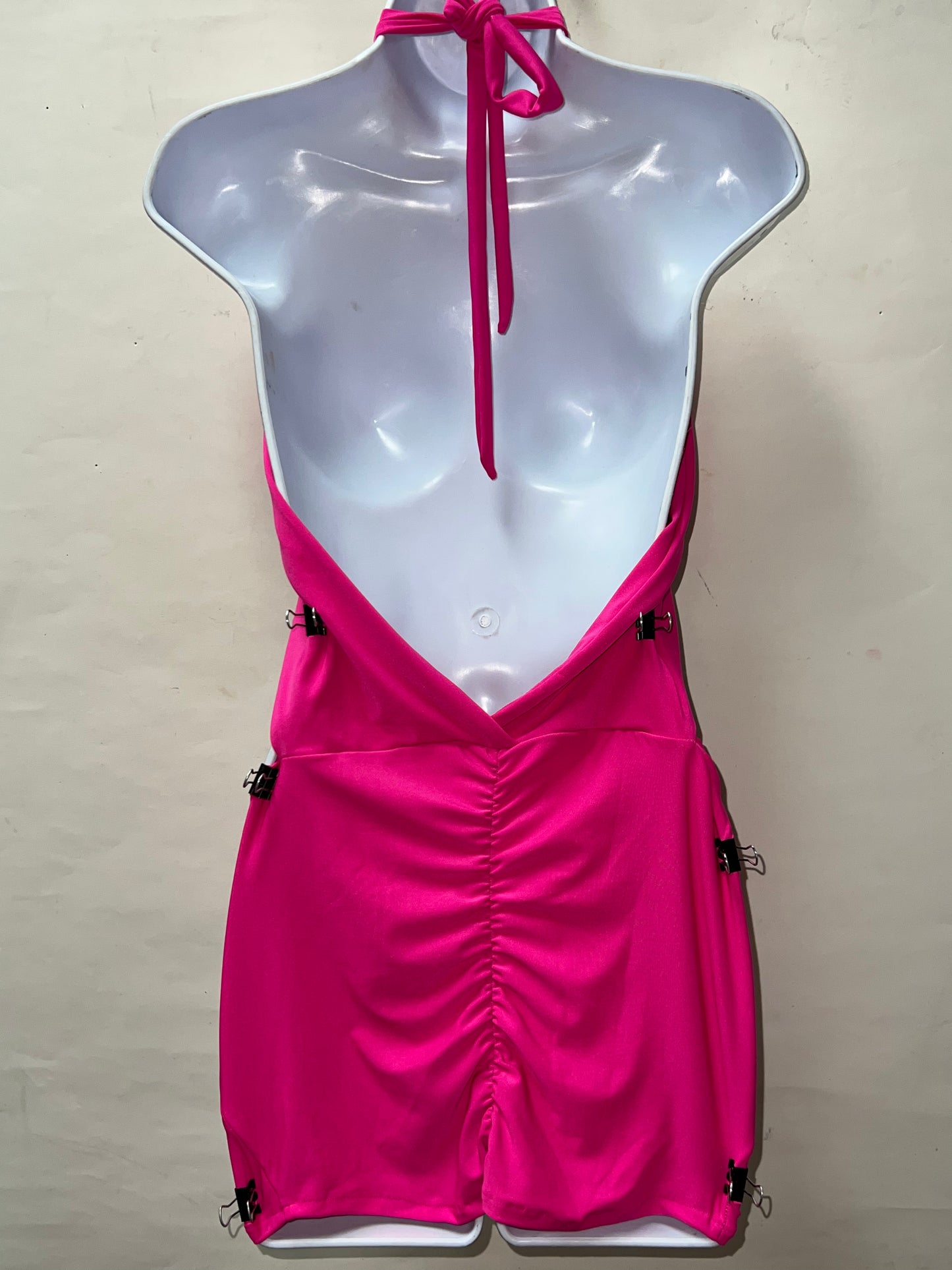 Rhinestone Choker Dress Fuschia